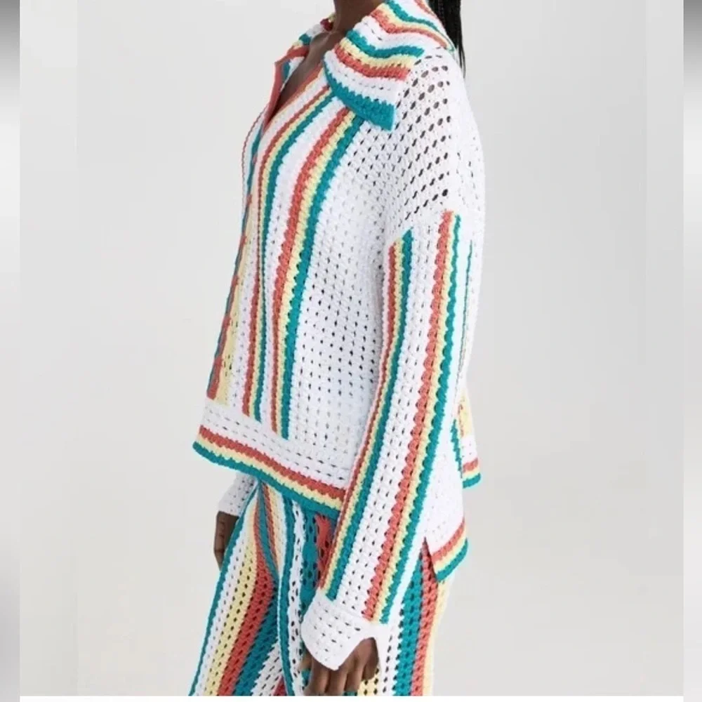 Solid & Striped The Lola Pullover Crochet Long Sleeved Split Cuffs - Picture 3 of 14